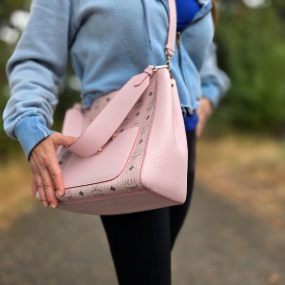 MCM Klara Leather Hobo Bag Powder Pink Monogram Crossbody Authentic - MSRP $1,01 - Picture 10 of 14
